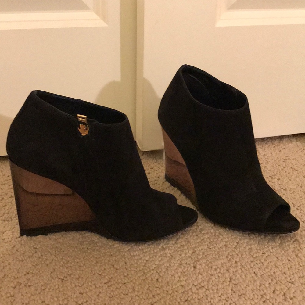 Burberry black suede wedges (never worn)